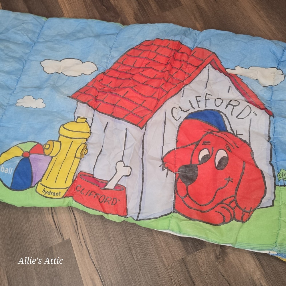 Clifford Sleeping Bag The Big Red Dog Kids Vintage Blanket Lined Yellow Blue